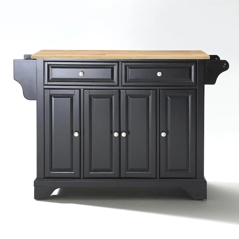 LaFayette Black Wood Kitchen Island with Natural Wood Top - 18d x 51.5w x 36h