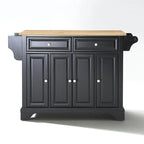 LaFayette Black Wood Kitchen Island with Natural Wood Top - 18d x 51.5w x 36h