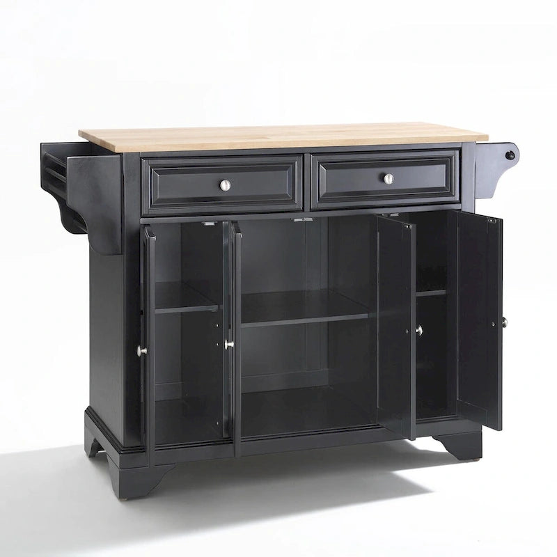 LaFayette Black Wood Kitchen Island with Natural Wood Top - 18d x 51.5w x 36h