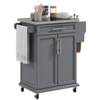 Rolling Kitchen Island on Wheels with Stainless Steel Countertop