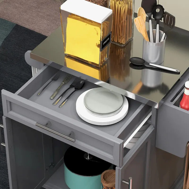 Rolling Kitchen Island on Wheels with Stainless Steel Countertop