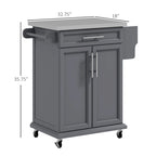 Rolling Kitchen Island on Wheels with Stainless Steel Countertop