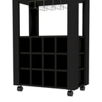 Bar Cart , Twelve Wine Cubbies, Four Legs, Black Wengue Finish