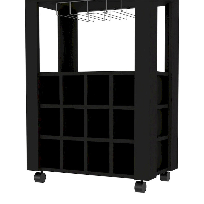 Bar Cart , Twelve Wine Cubbies, Four Legs, Black Wengue Finish