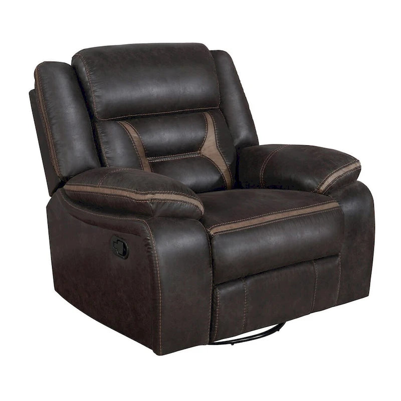 Jake 41 Inch Gliding Manual Recliner, Pillowtop, Dark Brown Faux Leather