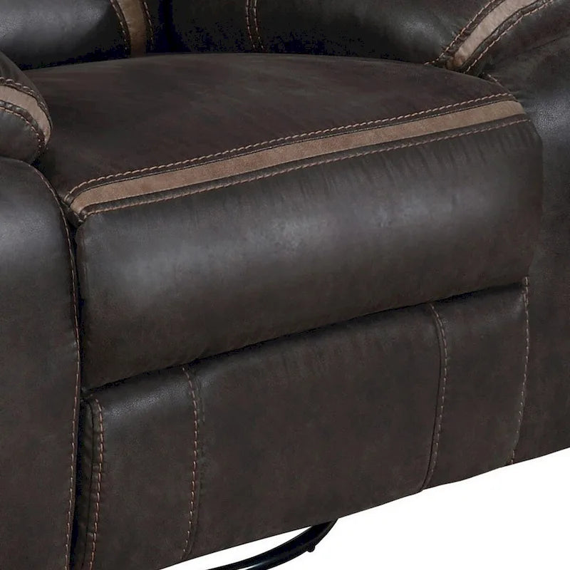 Jake 41 Inch Gliding Manual Recliner, Pillowtop, Dark Brown Faux Leather