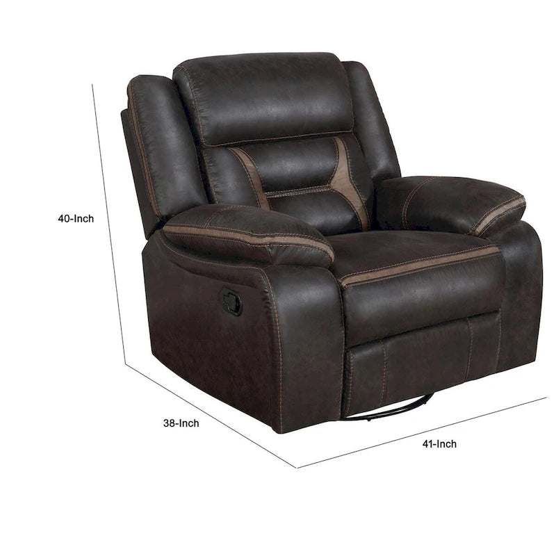 Jake 41 Inch Gliding Manual Recliner, Pillowtop, Dark Brown Faux Leather