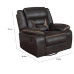 Jake 41 Inch Gliding Manual Recliner, Pillowtop, Dark Brown Faux Leather