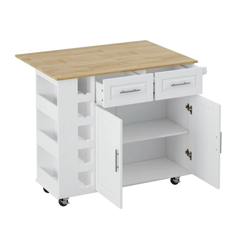 Multi-Functional Kitchen Island Cart with 2 Door Cabinet and Wine Rack - N/A