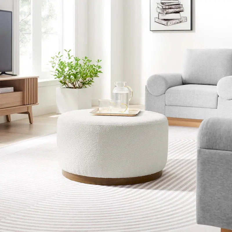 Tilden Large 23/29/38 Round Boucle Upholstered Ottoman