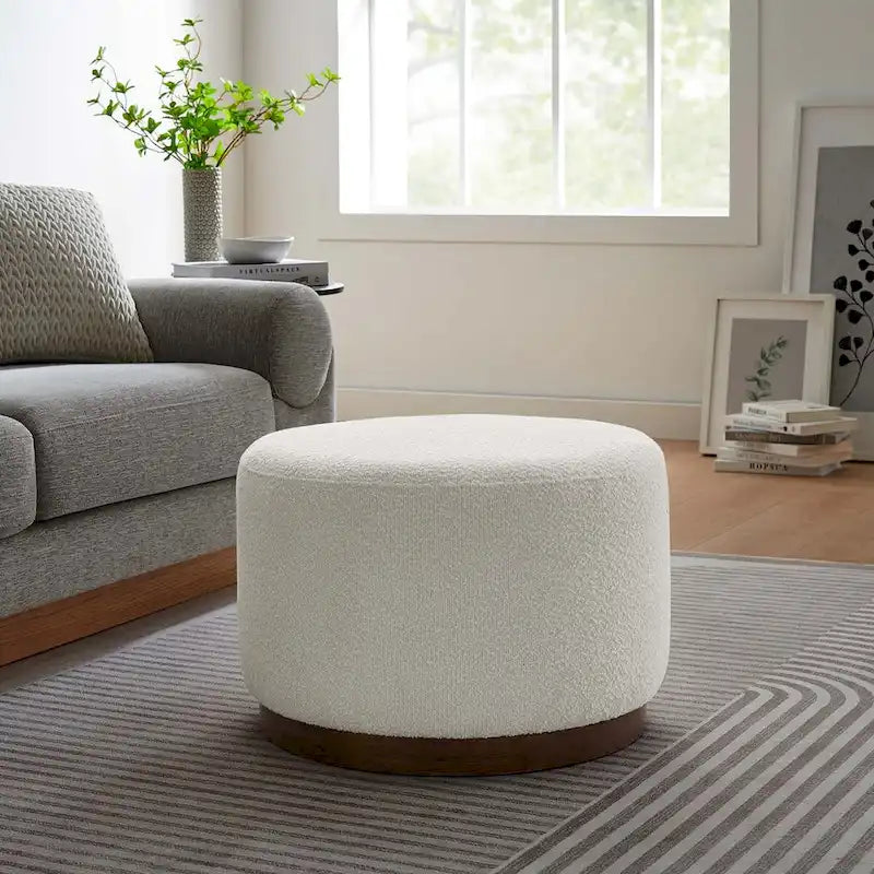 Tilden Large 23/29/38 Round Boucle Upholstered Ottoman