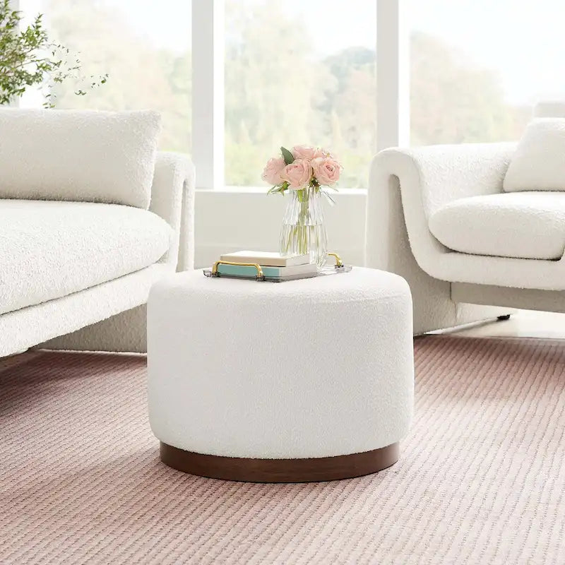 Tilden Large 23/29/38 Round Boucle Upholstered Ottoman