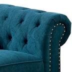 Loveseat with Button Tufted Backrest and Rolled Design Arms, Blue