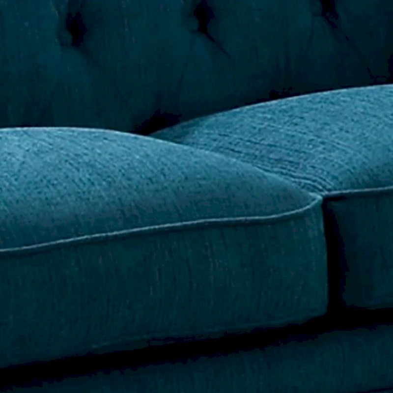 Loveseat with Button Tufted Backrest and Rolled Design Arms, Blue