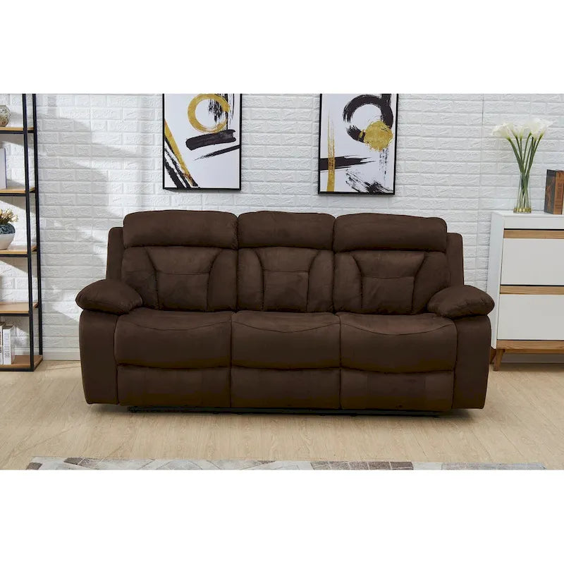 Betsy Furniture Microfiber Manual Rclining 3-seat Sofa Couch in Dark Brown 8005