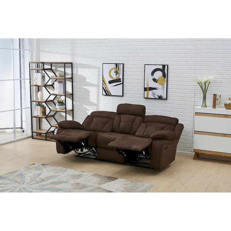 Dark Brown Microfiber 3-Seat Manual Reclining Sofa