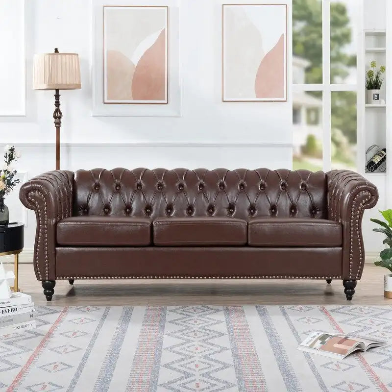 GEITIN 84.65 PU Rolled Arm Chesterfield 3 Seater Sofa