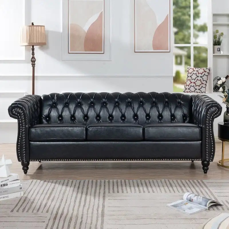GEITIN 84.65 PU Rolled Arm Chesterfield 3 Seater Sofa