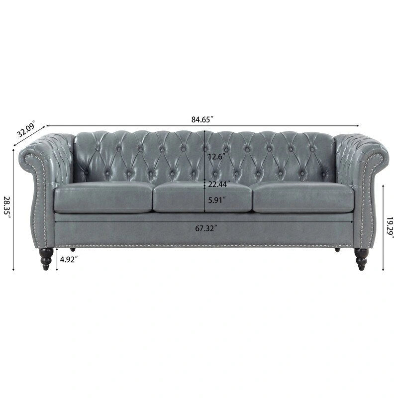 GEITIN 84.65 PU Rolled Arm Chesterfield 3 Seater Sofa