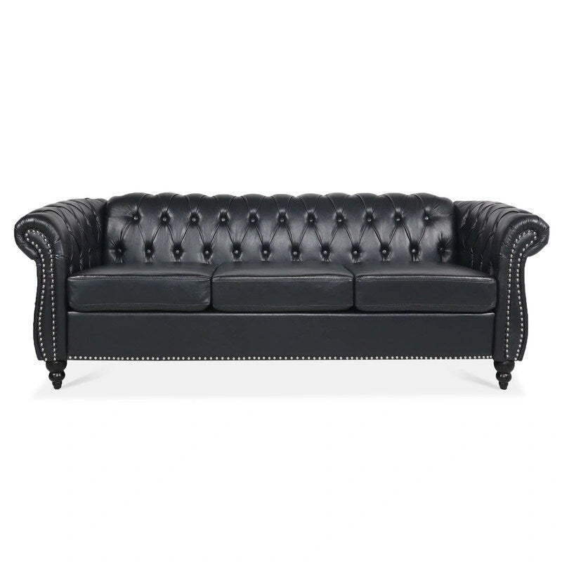 GEITIN 84.65 PU Rolled Arm Chesterfield 3 Seater Sofa