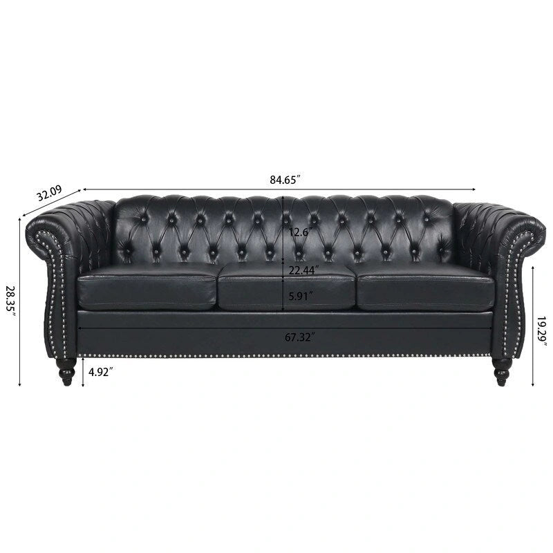 GEITIN 84.65 PU Rolled Arm Chesterfield 3 Seater Sofa
