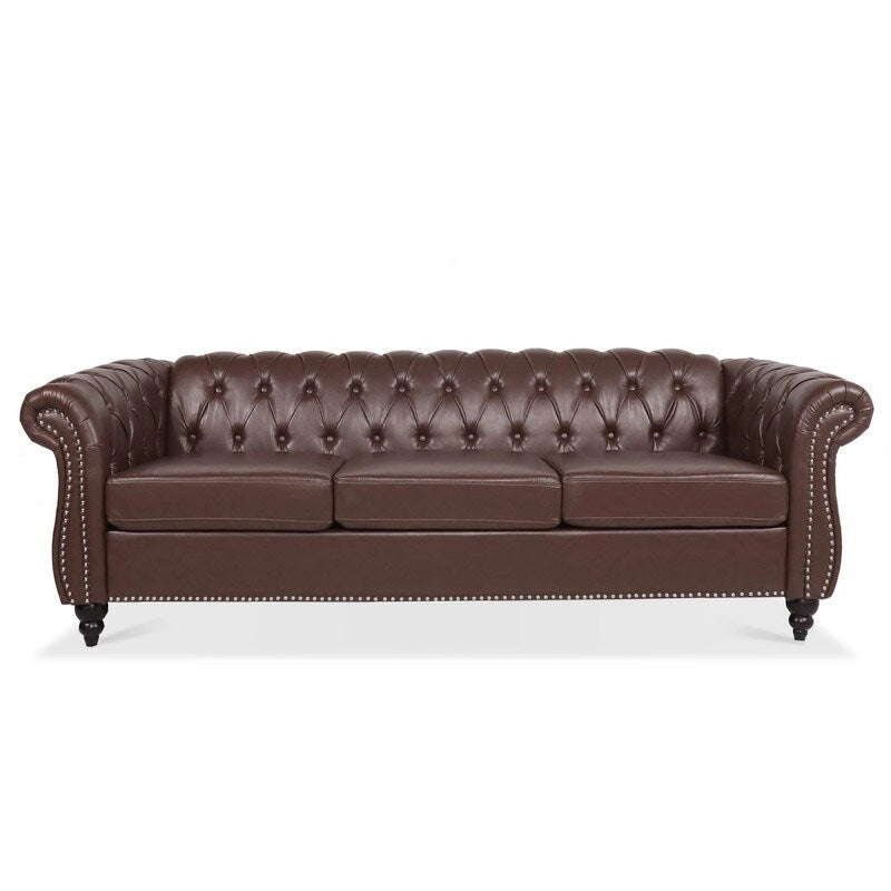 GEITIN 84.65 PU Rolled Arm Chesterfield 3 Seater Sofa