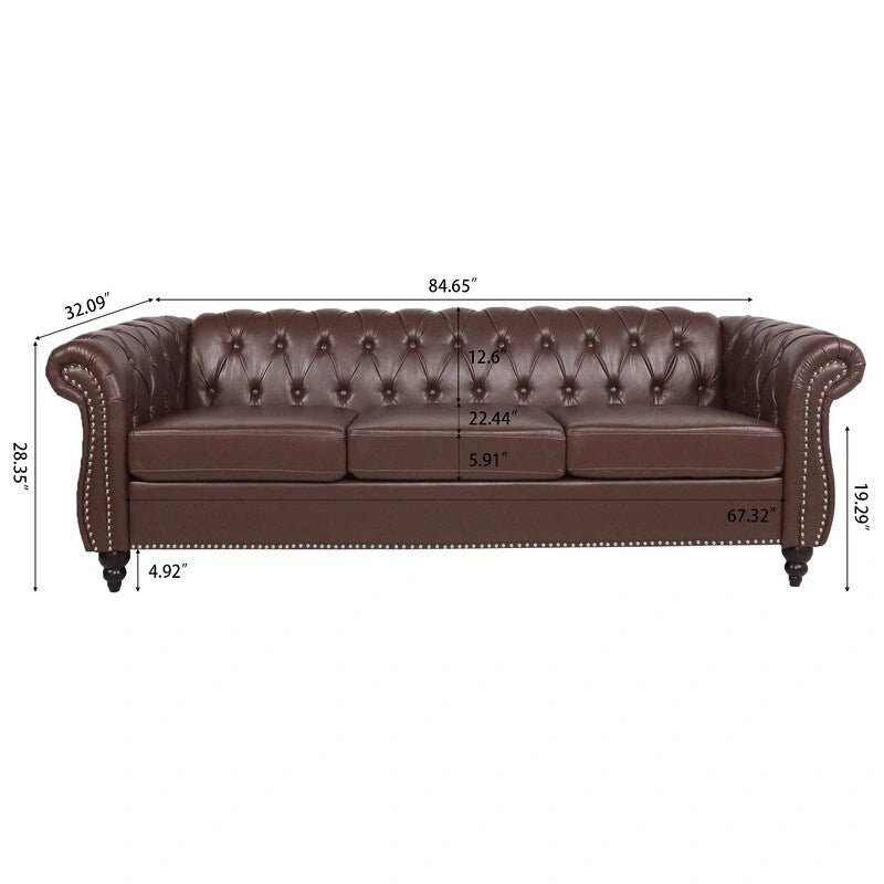 GEITIN 84.65 PU Rolled Arm Chesterfield 3 Seater Sofa