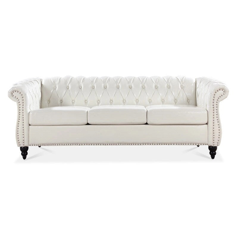 GEITIN 84.65 PU Rolled Arm Chesterfield 3 Seater Sofa