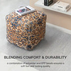 Jani Tofino 20-inch Multicolor Square Orange Pouf Ottoman - Handmade Footrest for Living Room, Bedroom, Patio