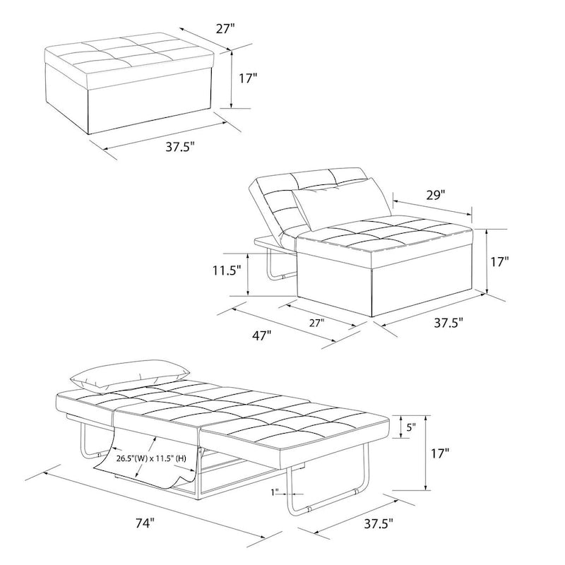 RealRooms Convertible Lounger Ottoman Sofa Chair with 4-in-1 Design