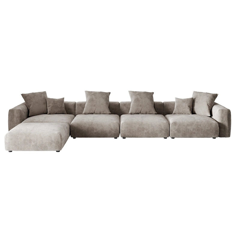 L-Shaped Couch Corduroy Sofa 5-seat Modular Large Sectional Couch with Ottoman for Living Room