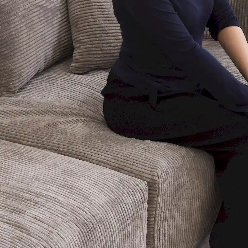 L-Shaped Couch Corduroy Sofa 5-seat Modular Large Sectional Couch with Ottoman for Living Room