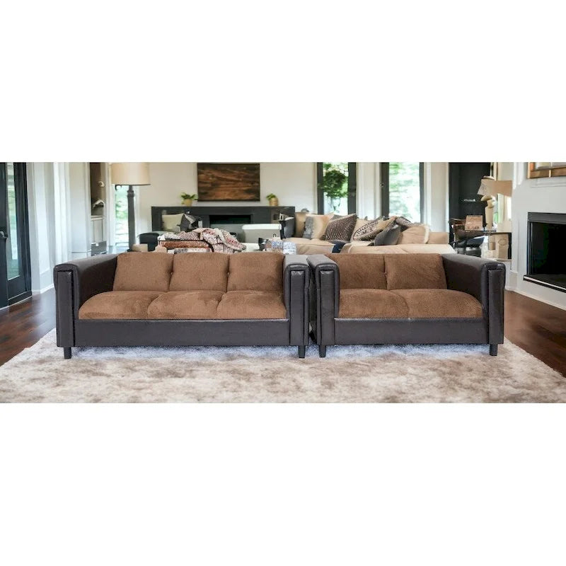 HomeRoots 72 Brown Chenille And Black Sofa - 72