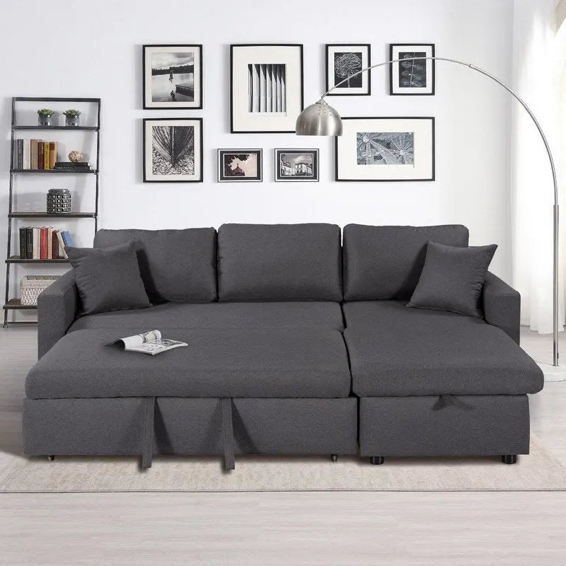 Grey L-Shape Sectional Sleeper Sofa with Storage