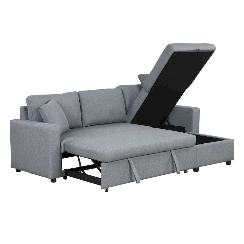 Grey L-Shape Sectional Sleeper Sofa with Storage
