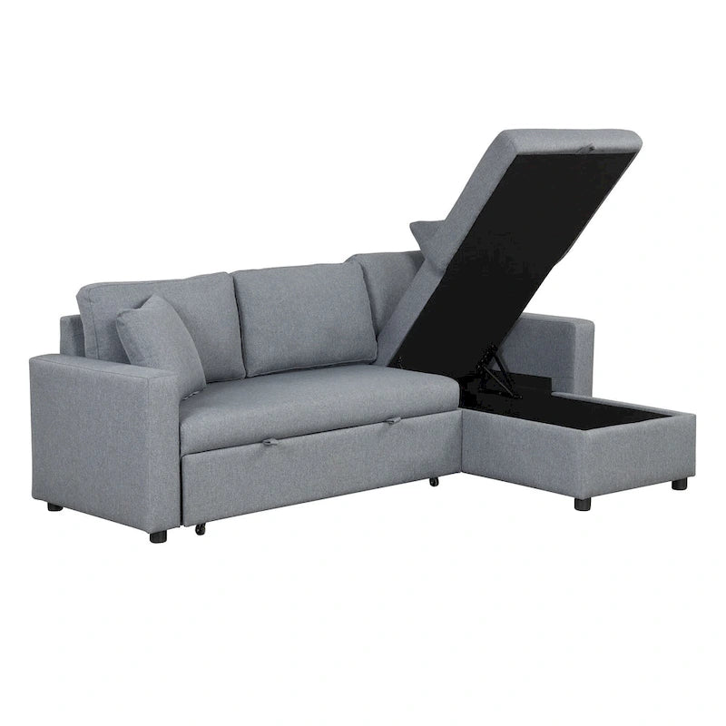 Grey L-Shape Sectional Sleeper Sofa with Storage