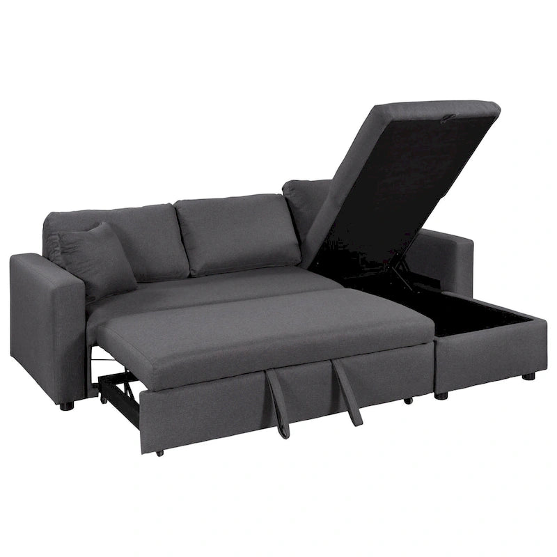 Grey L-Shape Sectional Sleeper Sofa with Storage