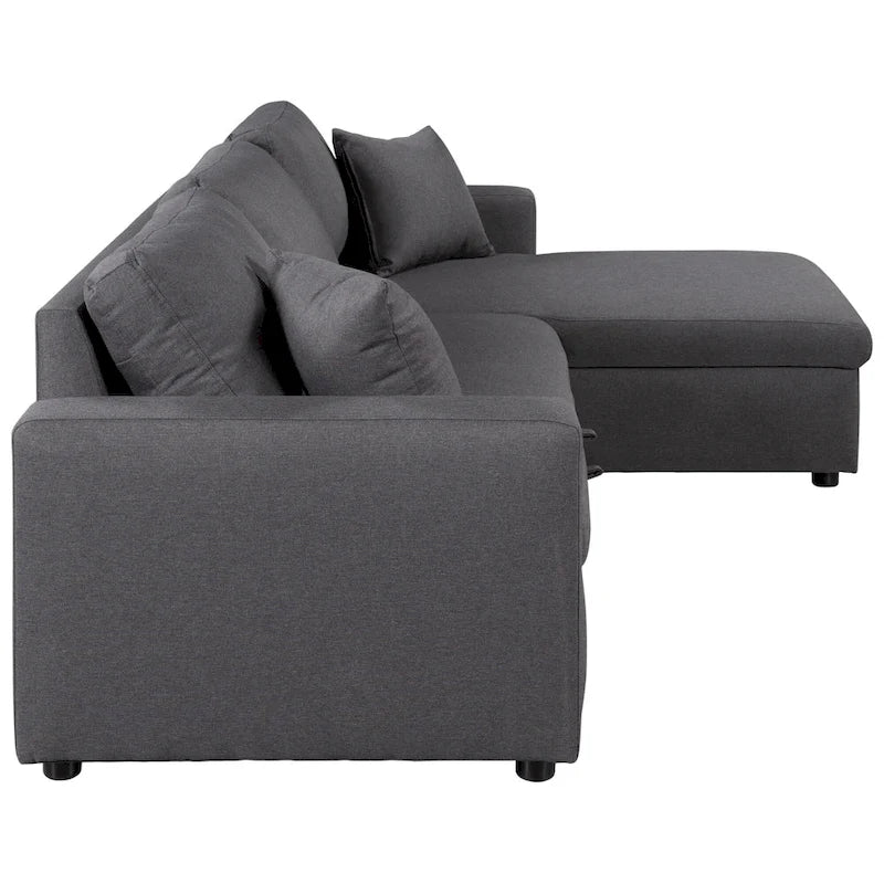 Grey L-Shape Sectional Sleeper Sofa with Storage