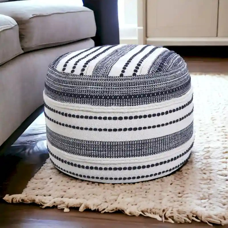 HomeRoots 18 Blue 100% Cotton Ottoman
