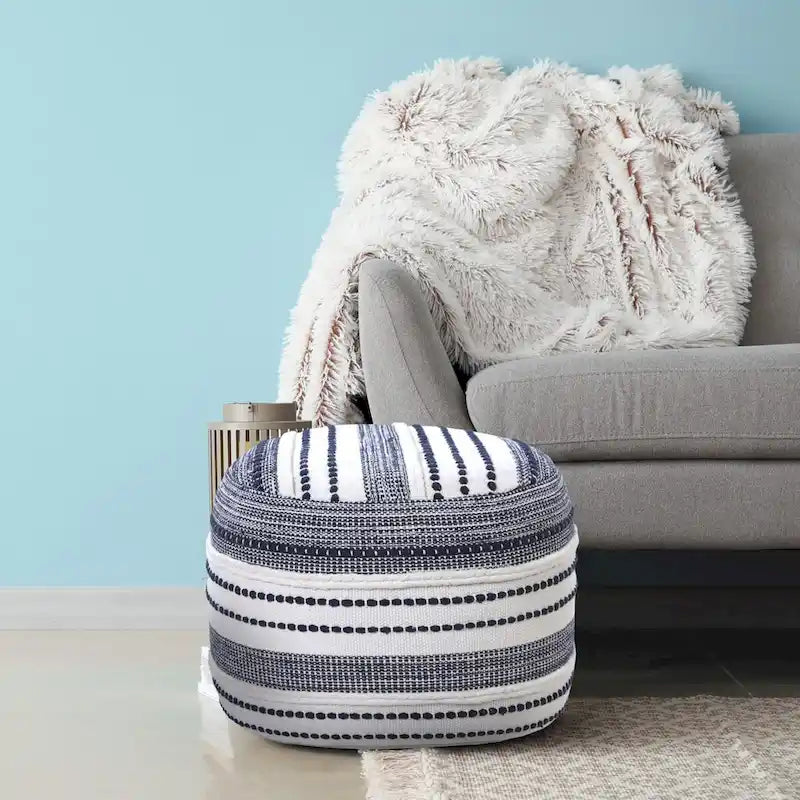 HomeRoots 18 Blue 100% Cotton Ottoman