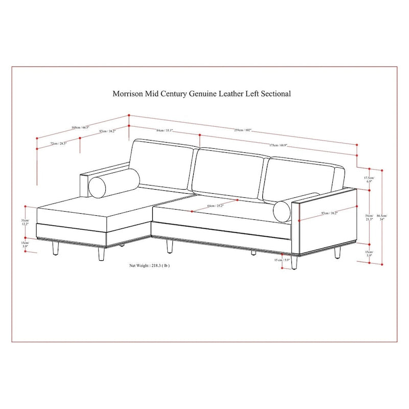 WYNDENHALL Brixley Mid Century 102 inch Wide Left Sofa Sectional