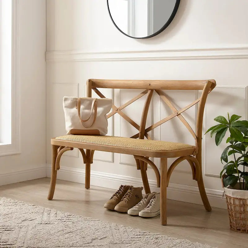 Delilah Brown Rattan Bentwood X-Back Bench