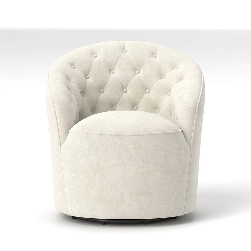 Velvet Upholstered 360 Degree Swivel Barrel Chair with Button Tufted Back