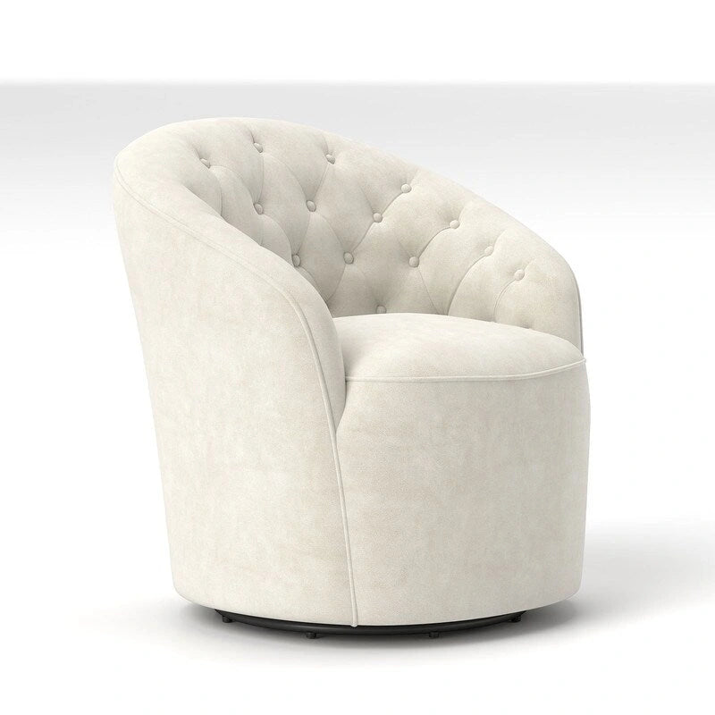 Velvet Upholstered 360 Degree Swivel Barrel Chair with Button Tufted Back
