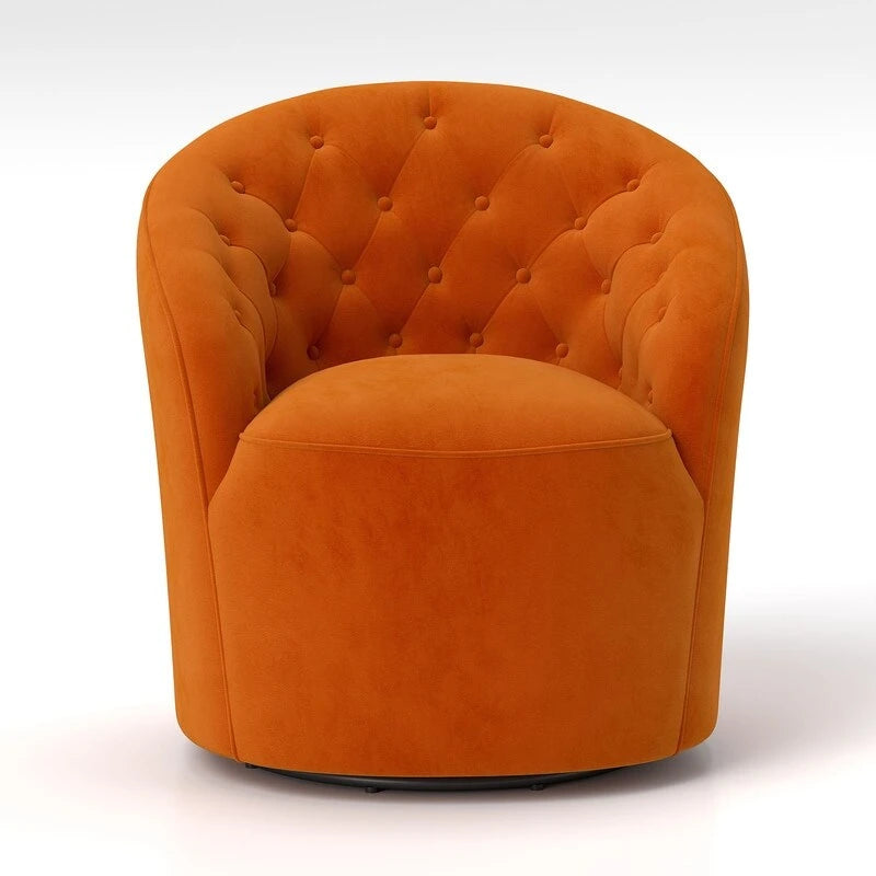 Velvet Upholstered 360 Degree Swivel Barrel Chair with Button Tufted Back