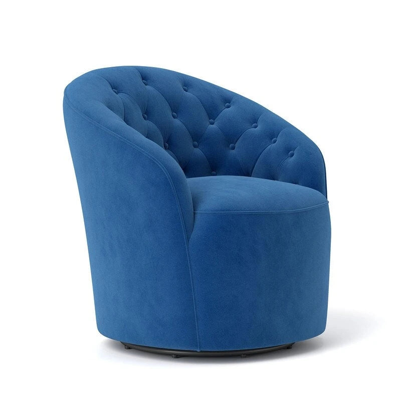 Velvet Upholstered 360 Degree Swivel Barrel Chair with Button Tufted Back