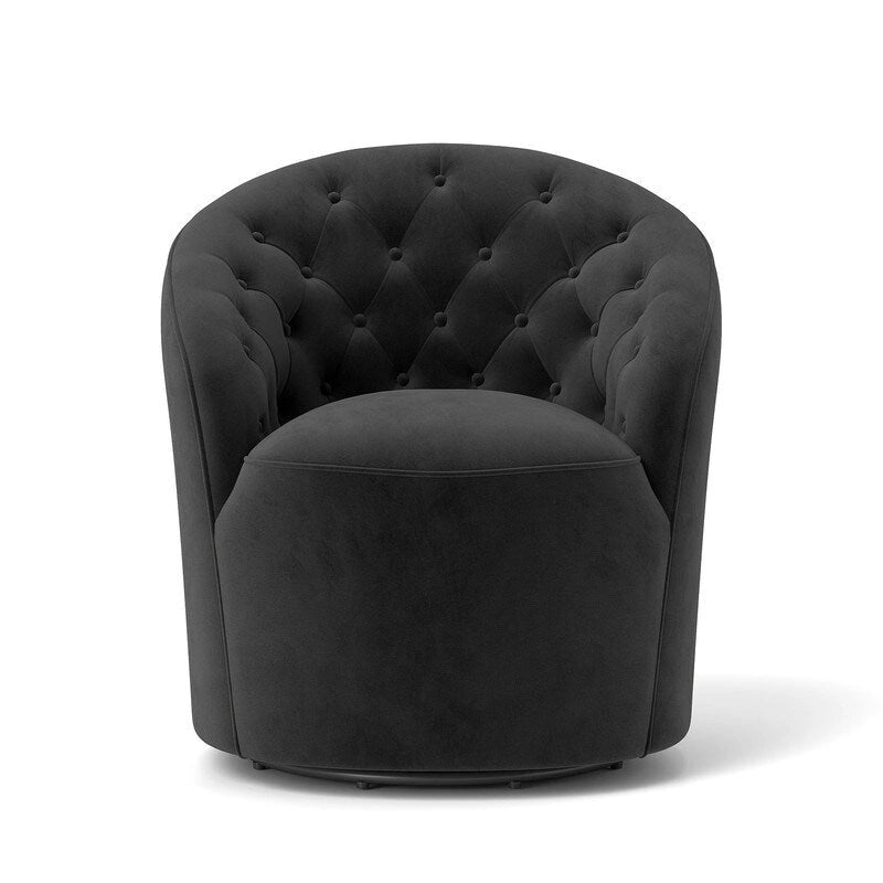 Velvet Upholstered 360 Degree Swivel Barrel Chair with Button Tufted Back