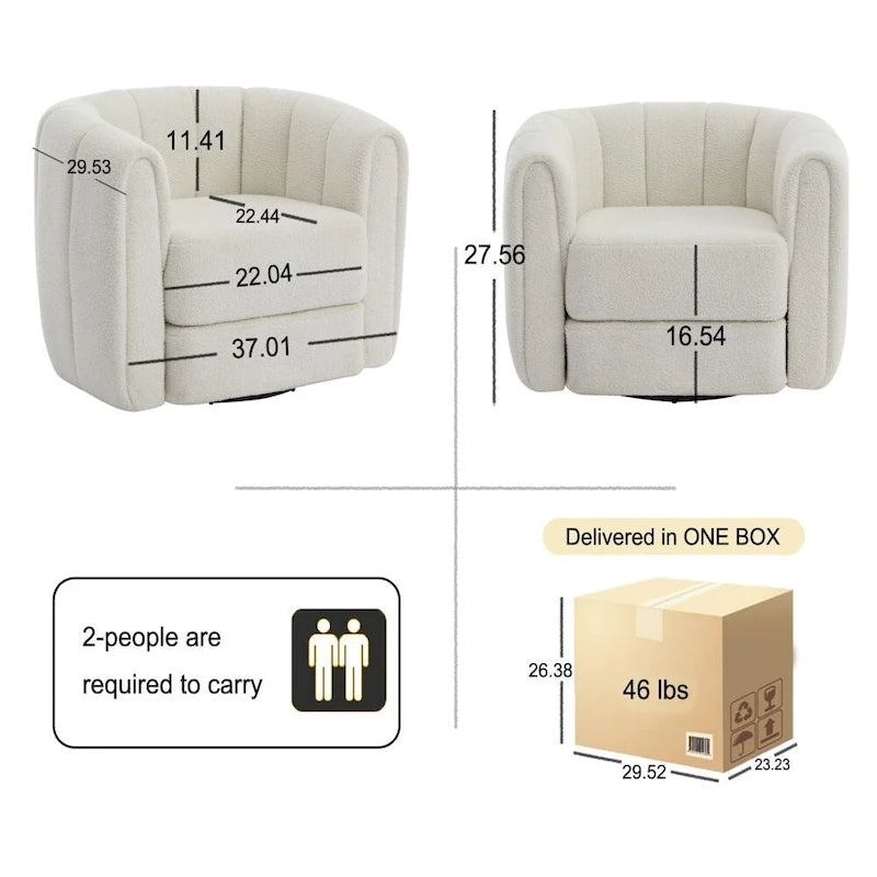 360° Swivel Barrel Chair - Upholstered Teddy Fabric Accent Chair