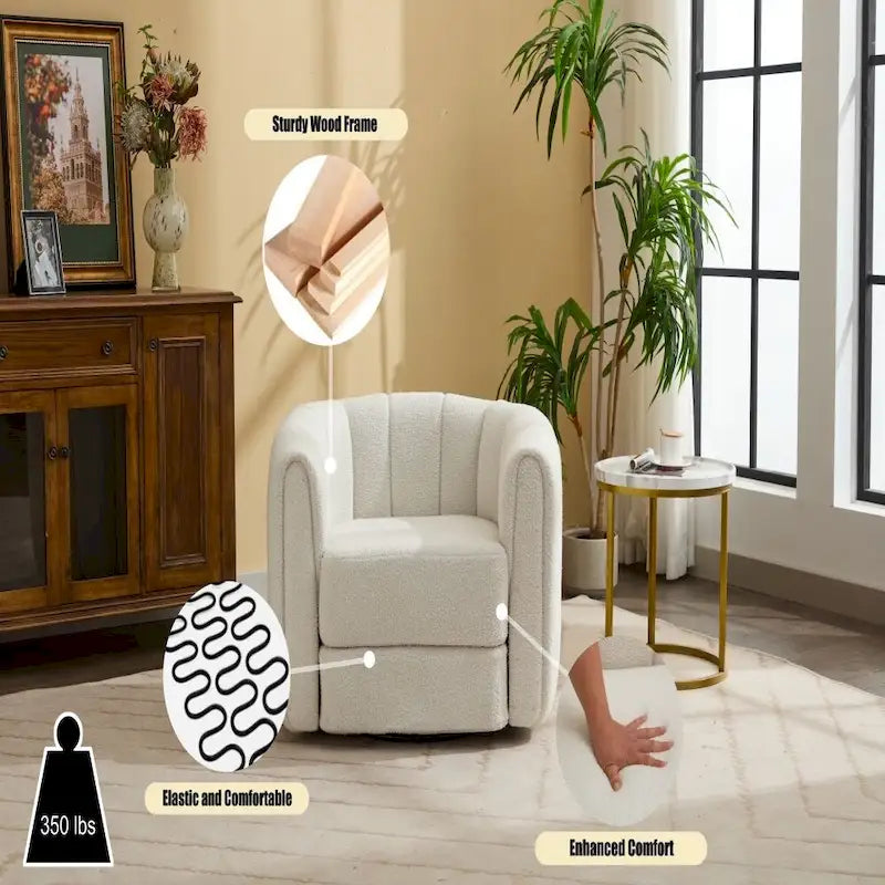 360° Swivel Barrel Chair - Upholstered Teddy Fabric Accent Chair