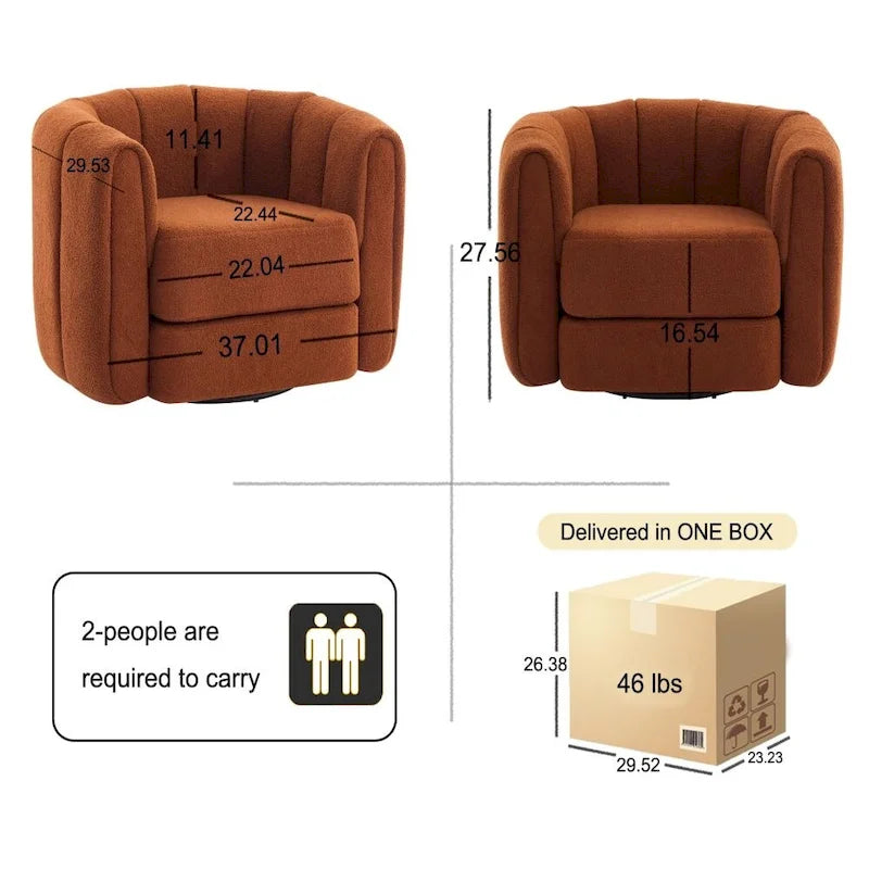 360° Swivel Barrel Chair - Upholstered Teddy Fabric Accent Chair